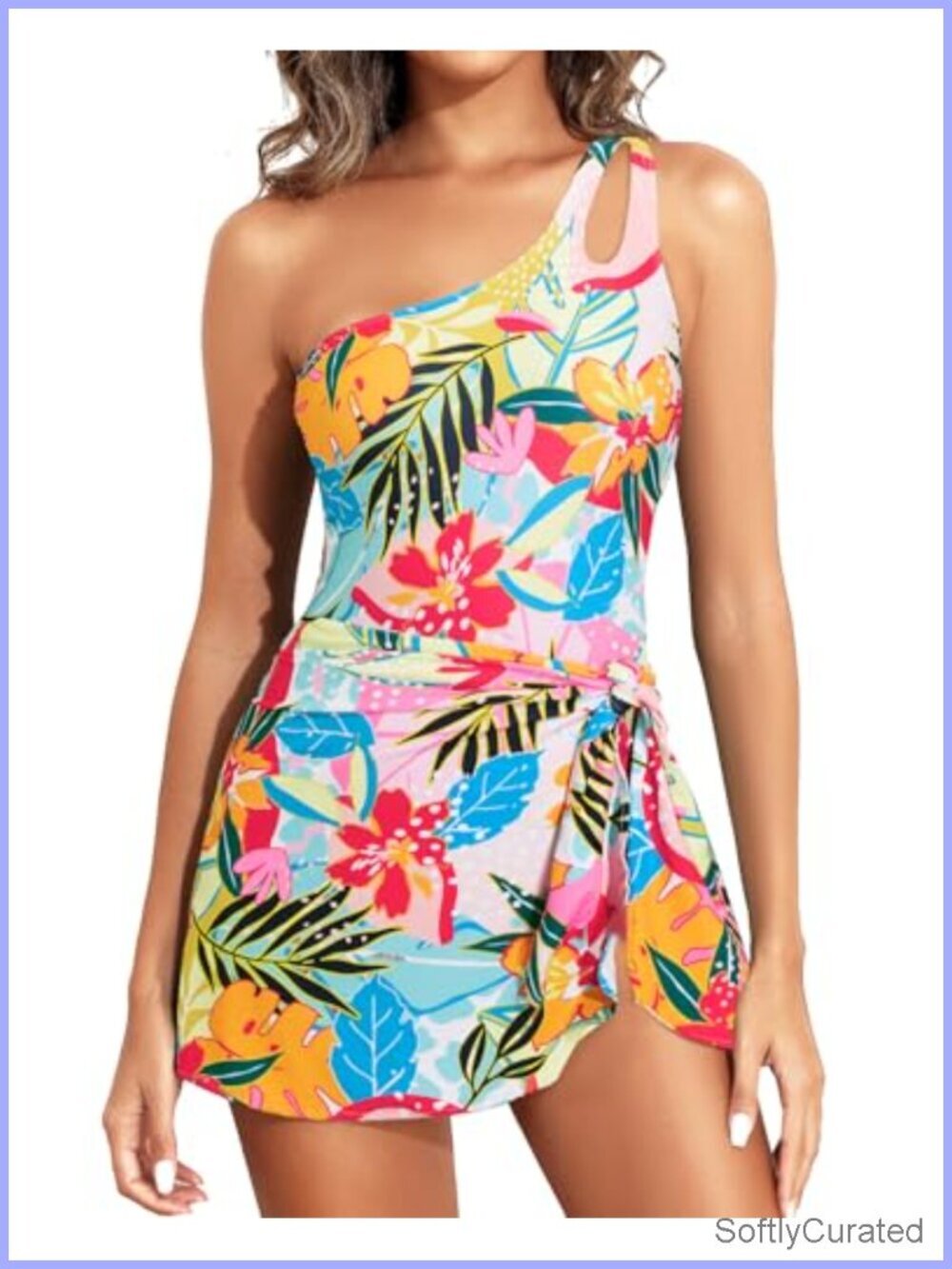 One Shoulder Swim Dress with Skirt Tummy Control Adjustable Straps Removable